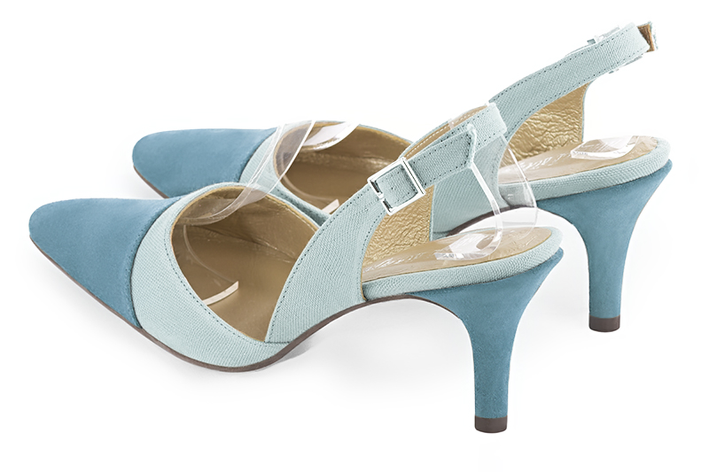 Sky blue women's slingback shoes. Tapered toe. High slim heel. Rear view - Florence KOOIJMAN